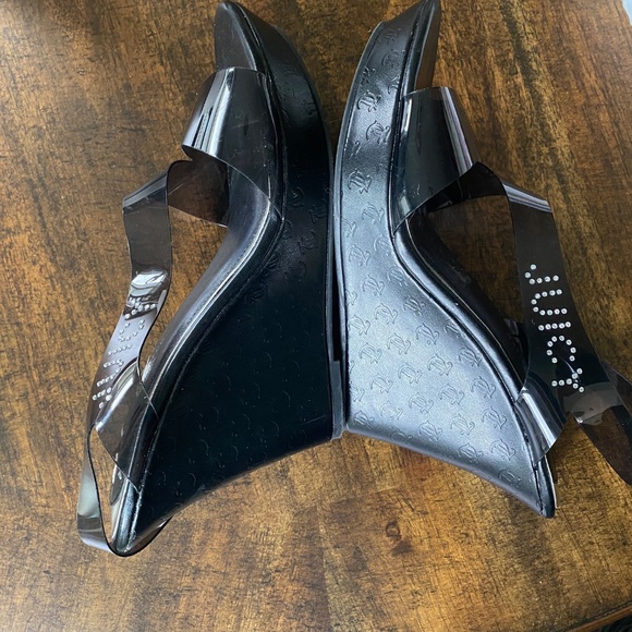 Juicy Couture Clear Rhinestone Platform Sandal Wedges Black US Size 11 Y2K - Picture 7 of 8